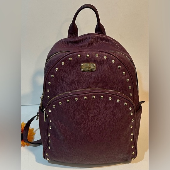 Michael Kors Burgundy Studded Leather Backpack Travel Bag - Picture 7 of 10